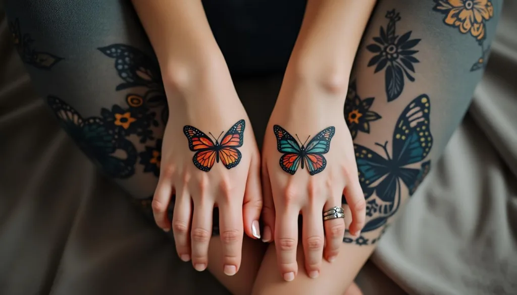 scopri la tendenza dei tatuaggi farfalla su mani e piedi, un design elegante che evita polsi e caviglie per uno stile unico e moderno.