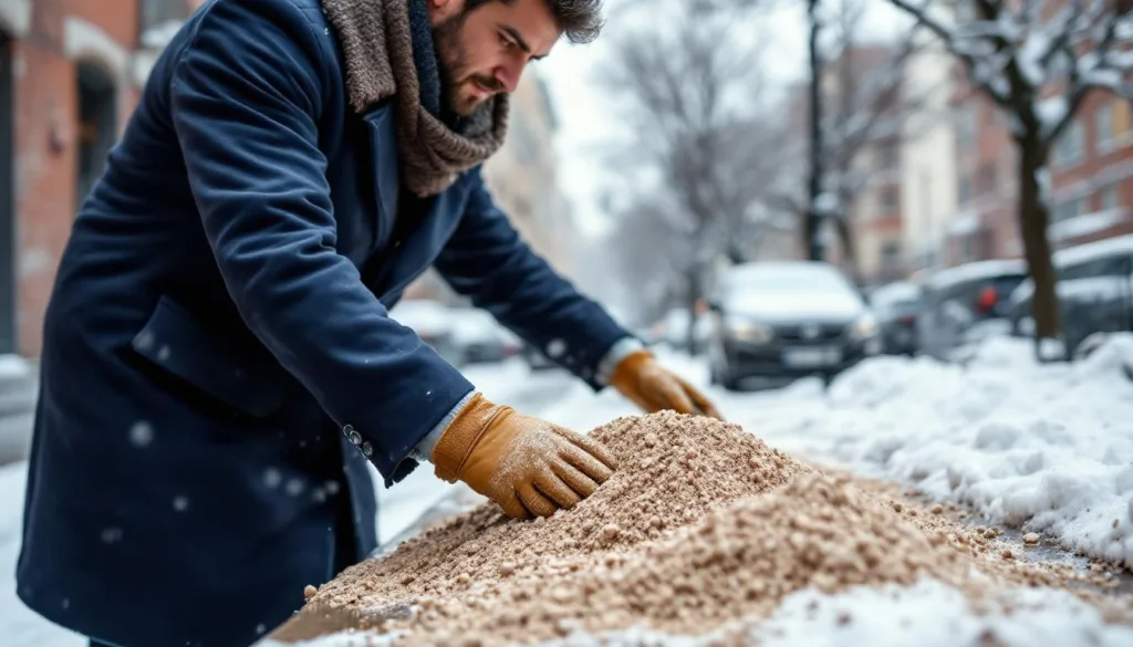 scopri perché spargere questo sul marciapiede è un'alternativa migliore al sale per combattere il ghiaccio, proteggendo superfici e ambiente in modo efficace.
