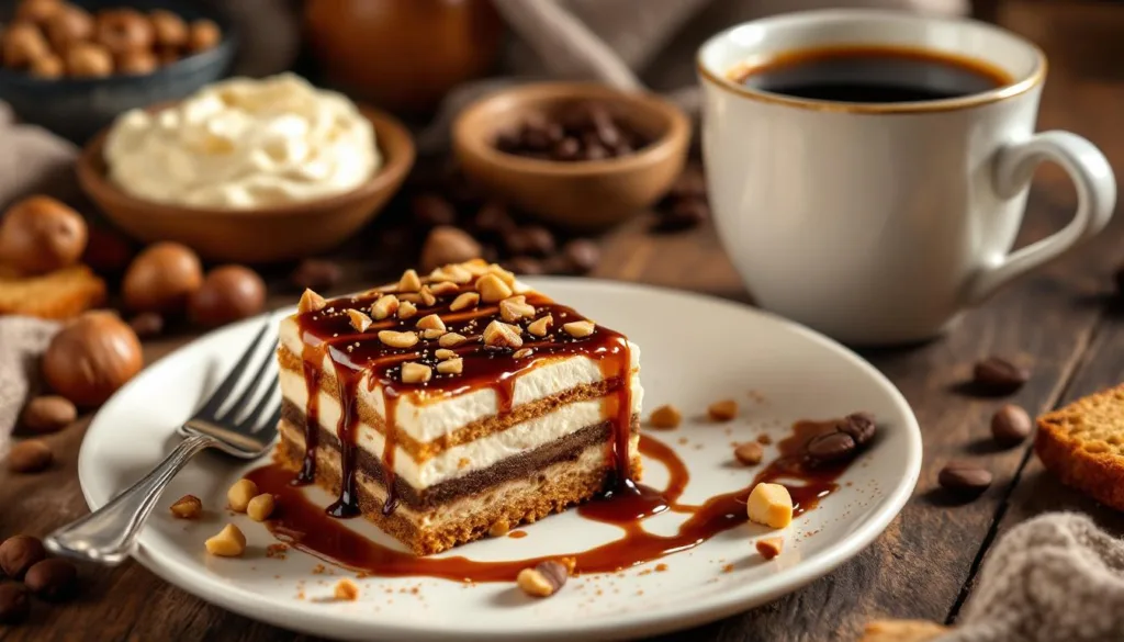 delizioso mattoncino dolce senza cottura al caffè, con biscotti, mascarpone e nocciole, pronto in un’ora per un dessert facile e irresistibile.